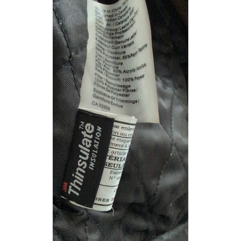 Danier Black & Brown Insulated zip up Leather Jacket w hood size 2XS p2p18" - Picture 8 of 8